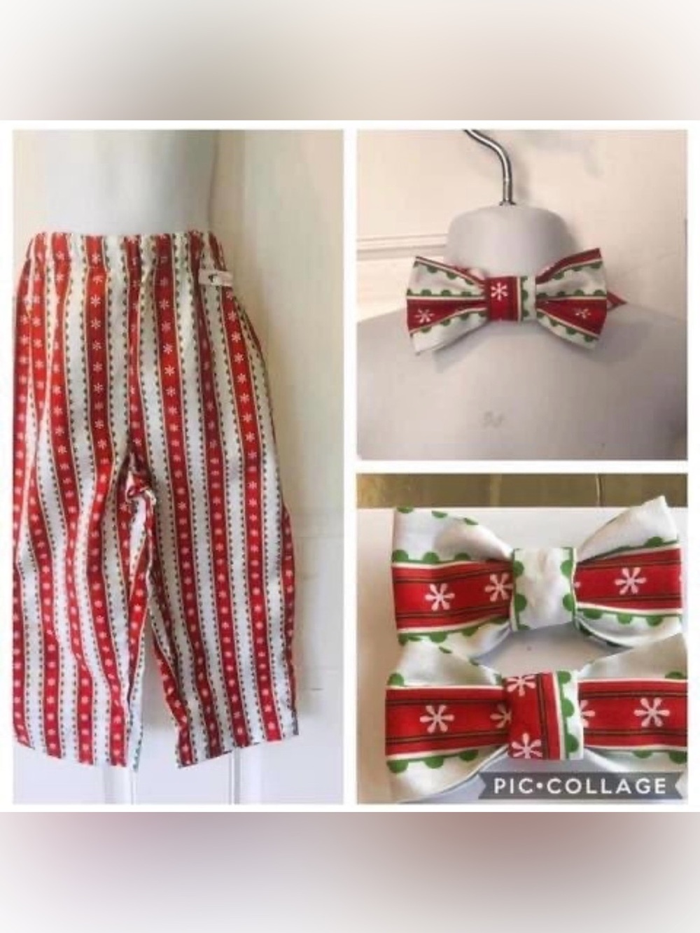NWOT Unisex size 4 Custom Sewn White/red/green stripe snowflakes Christmas pants